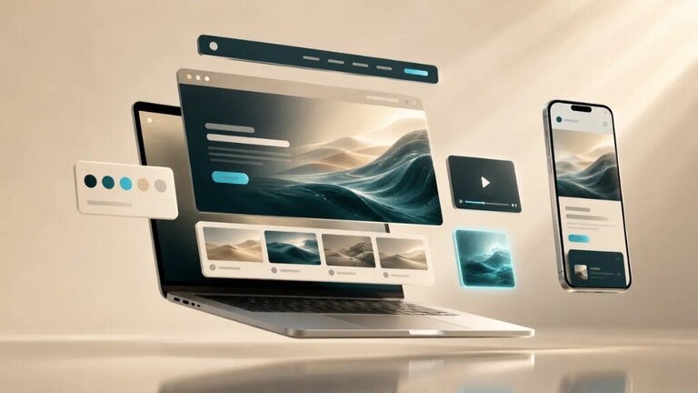 3D-Mockup einer modernen Firmenwebsite auf Laptop und Smartphone